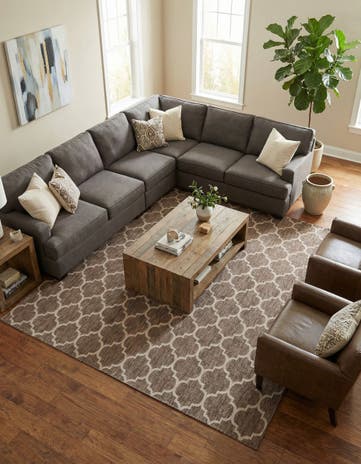 Brown Easy-Clean Lattice Indoor / Outdoor Square Rug