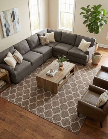 Brown Easy-Clean Lattice Indoor / Outdoor Square Rug