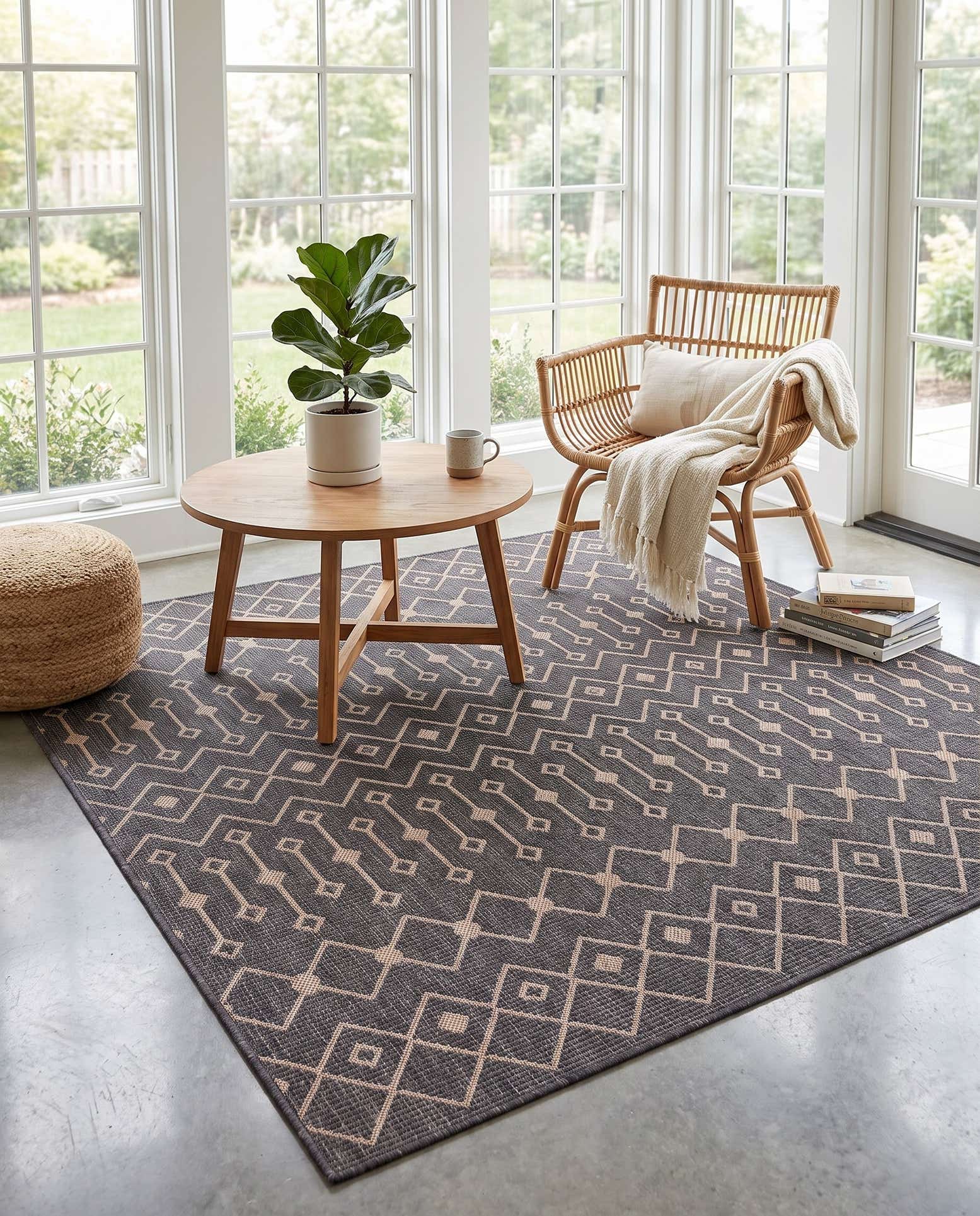 185cm x 185cm Easy-Clean Trellis Indoor / Outdoor Square Rug