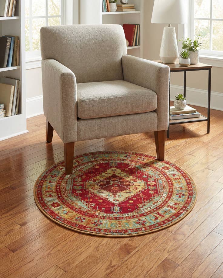 Detail image of 3' x 3' Easy-Clean Traditional Indoor / Outdoor Round Rug