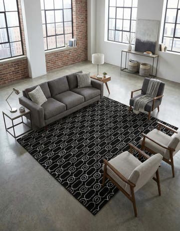 Black and Silver Vogue Geo Square Rug