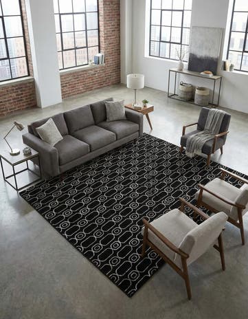 Black and Silver Vogue Geo Square Rug