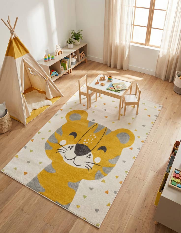 Detail image of 5' 3 x 8' Tiger Whimsy Kids Rug
