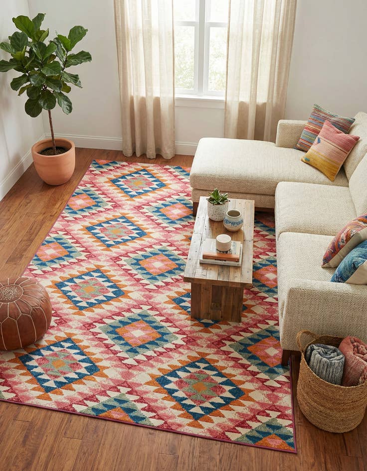 Detail image of 5' 3 x 8' Easy-Clean Southwestern Indoor / Outdoor Rug