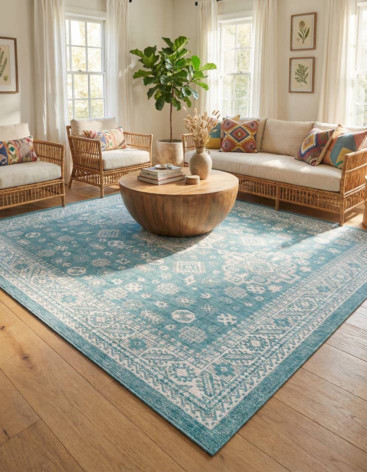 Detail image of 10' x 10'  Washable Aztec Indoor / Outdoor Square Rug