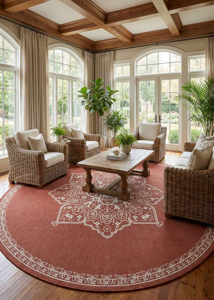 13' x 13' Easy-Clean Traditional Indoor / Outdoor Round Rug