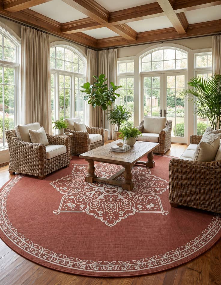 Detail image of 13' x 13' Easy-Clean Traditional Indoor / Outdoor Round Rug