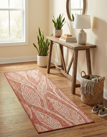 Rust Red Easy-Clean Botanical Indoor / Outdoor Runner Rug