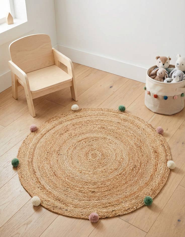 Detail image of 3' 1 x 3' 1  Hand Braided Kids Braided Jute Round Rug
