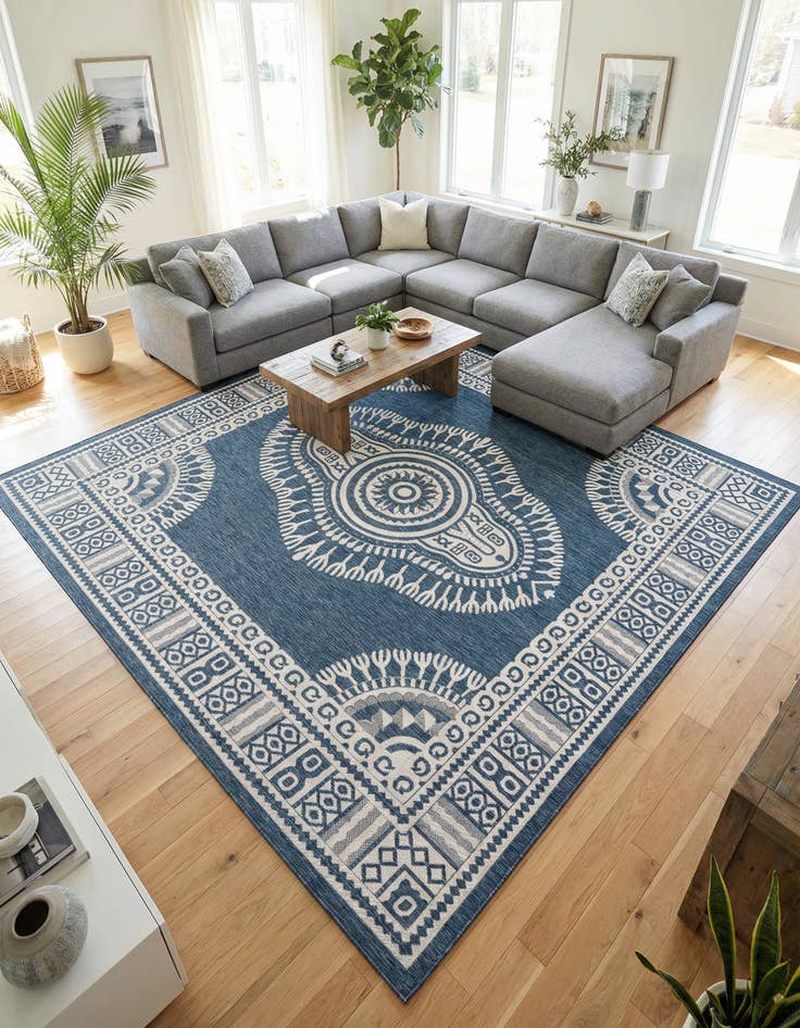 Detail image of 13' x 13'  Washable Traditional Indoor / Outdoor Square Rug