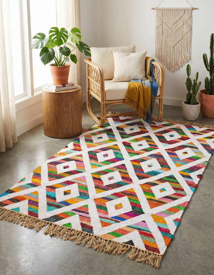 Detail image of 4' 1 x 6' 1  Hand Woven Chindi Trellis Rug