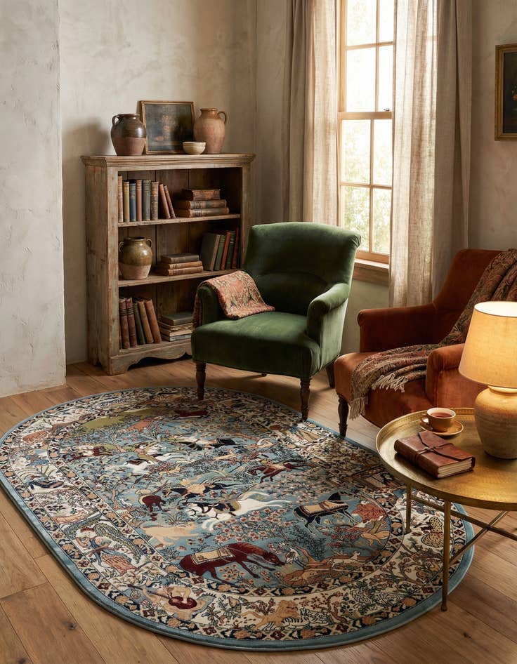 Detail image of 5' 3 x 8' Nain Design Oval Rug