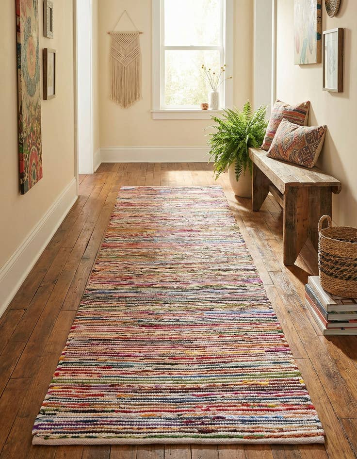 Detail image of 2' 7 x 10'  Hand Woven Chindi Cotton Runner Rug