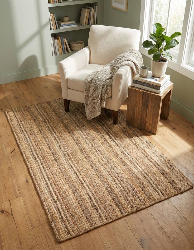 Detail image of 4' 1 x 6' 1  Hand Braided Jute Rug