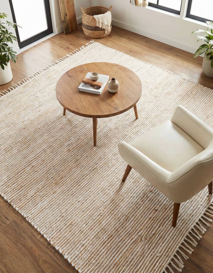 Detail image of 7' 1 x 7' 1  Hand Woven Chindi Jute Square Rug