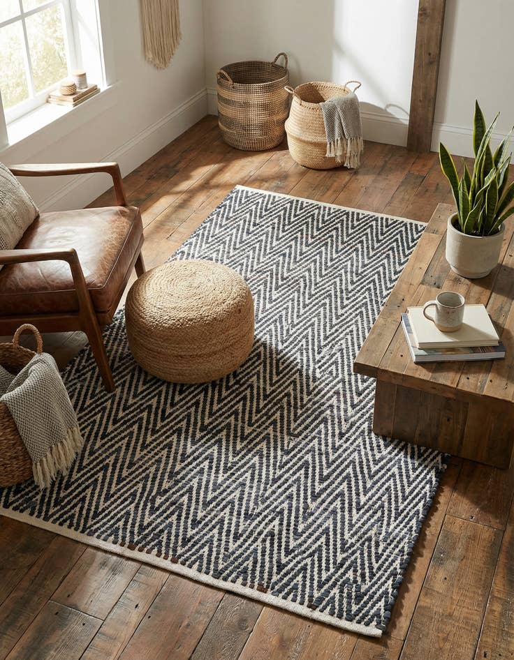 Detail image of 4' 1 x 6' 1  Hand Woven Chindi Chevron Rug