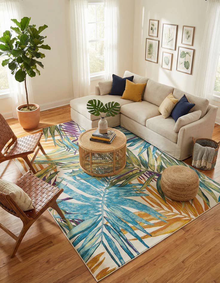 Detail image of 10' x 14' 2 Washable Botanical Indoor / Outdoor Rug