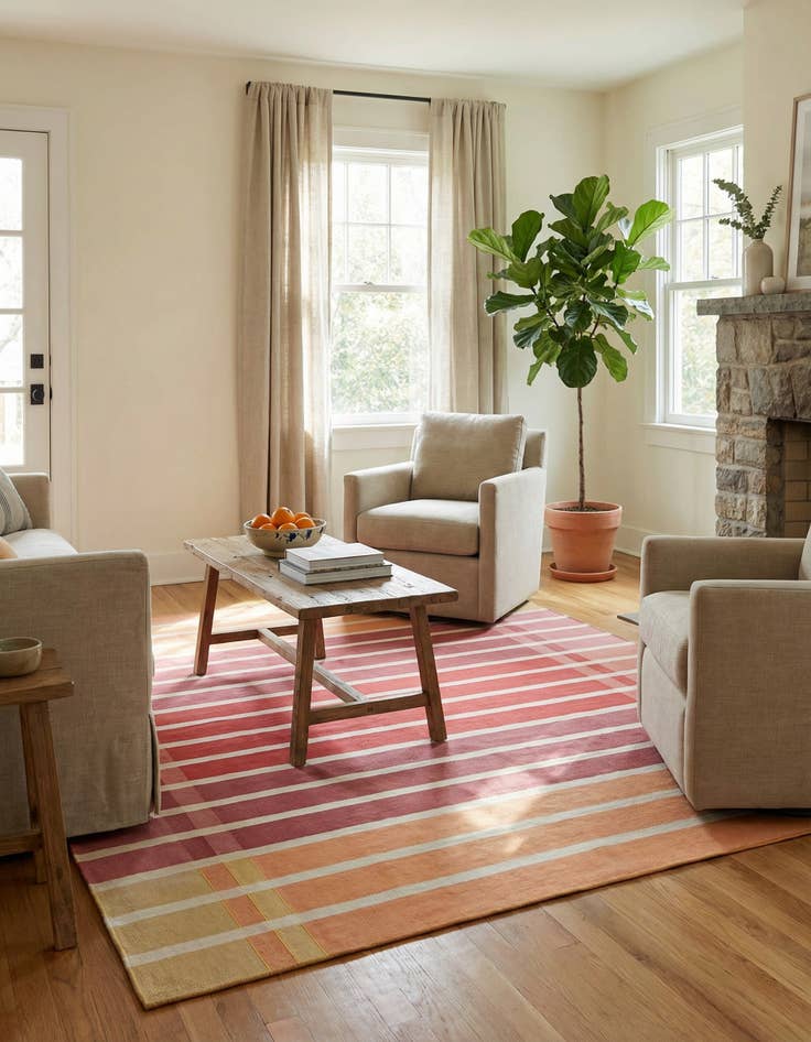 Detail image of 7' 10 x 7' 10  Washable Striped Indoor / Outdoor Square Rug