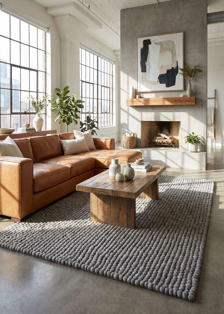 5' 1 x 8' Felt Ball Wool Rug