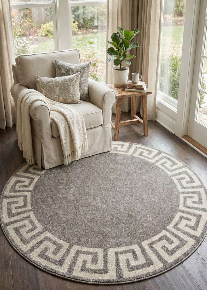 6' x 6' Greek Key Round Rug