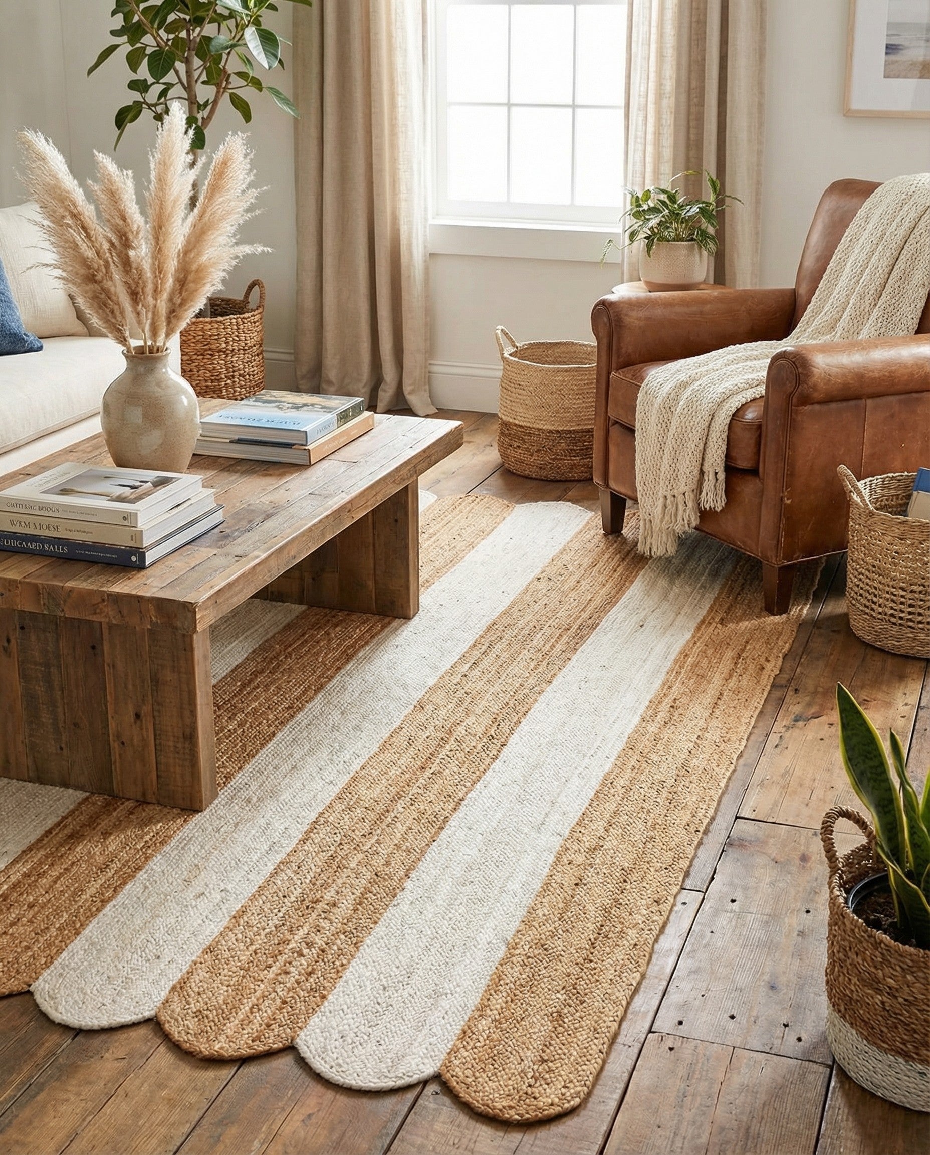 5' 1 x 8' Handmade Scallop Braided Jute Rug