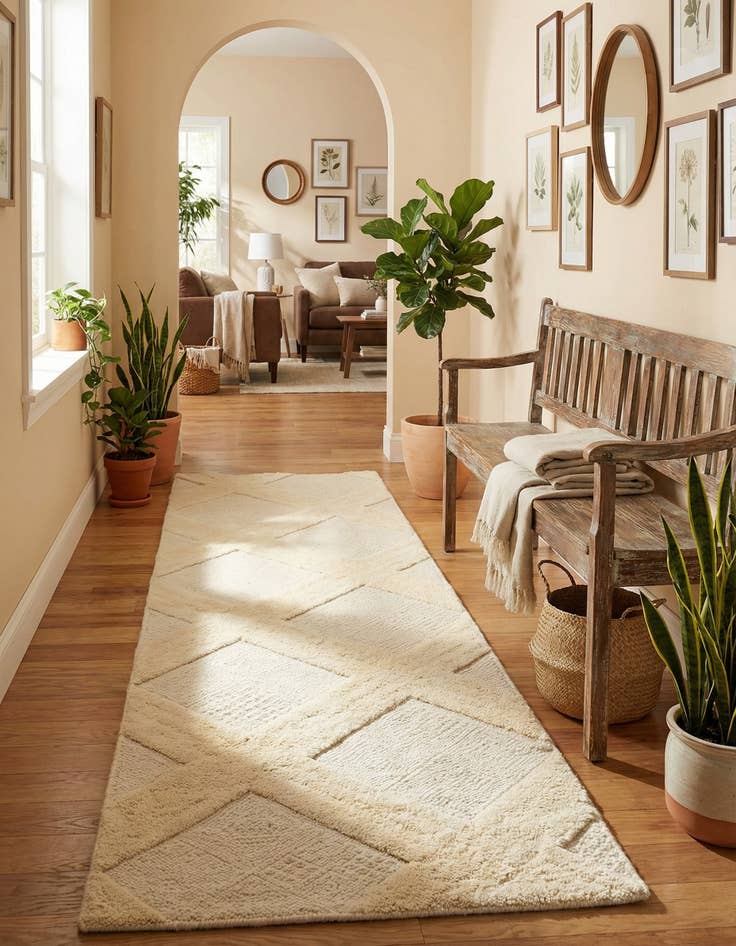 Detail image of 2' x 8'  Hand Woven Lattice Wool Runner Rug