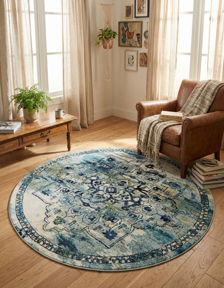 Detail image of 6' x 6' Washable Fleur Round Rug