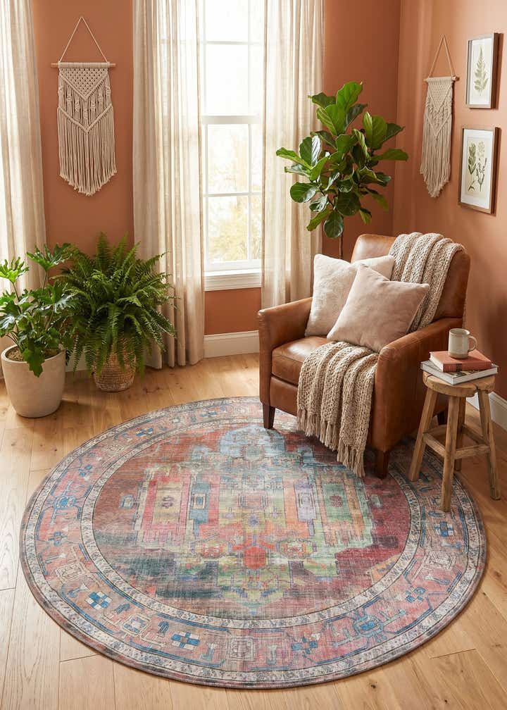 5' 3 x 5' 3 Washable Maahru Round Rug