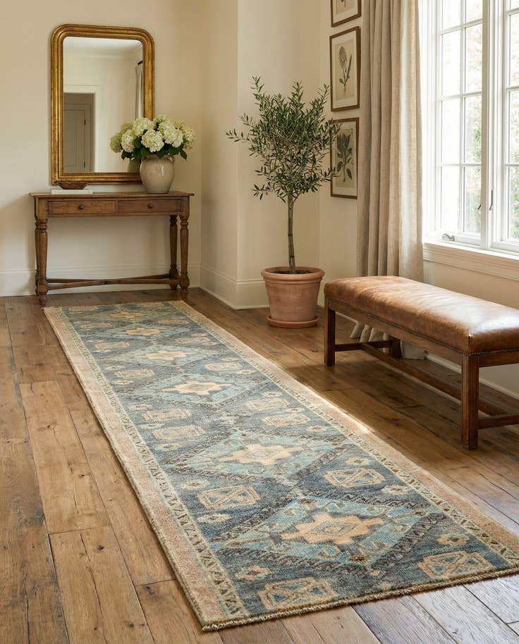 Detail image of 1' 10 x 11' 10 Hand Knotted Oushak Wool Runner Rug