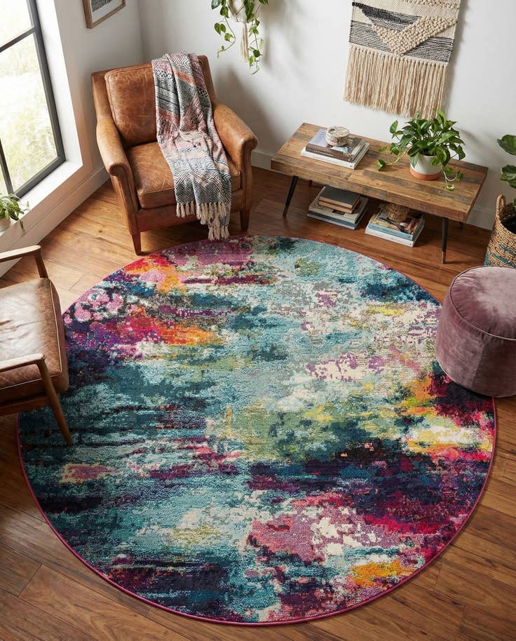 Detail image of 7' 1 x 7' 1 Washable Theia Round Rug