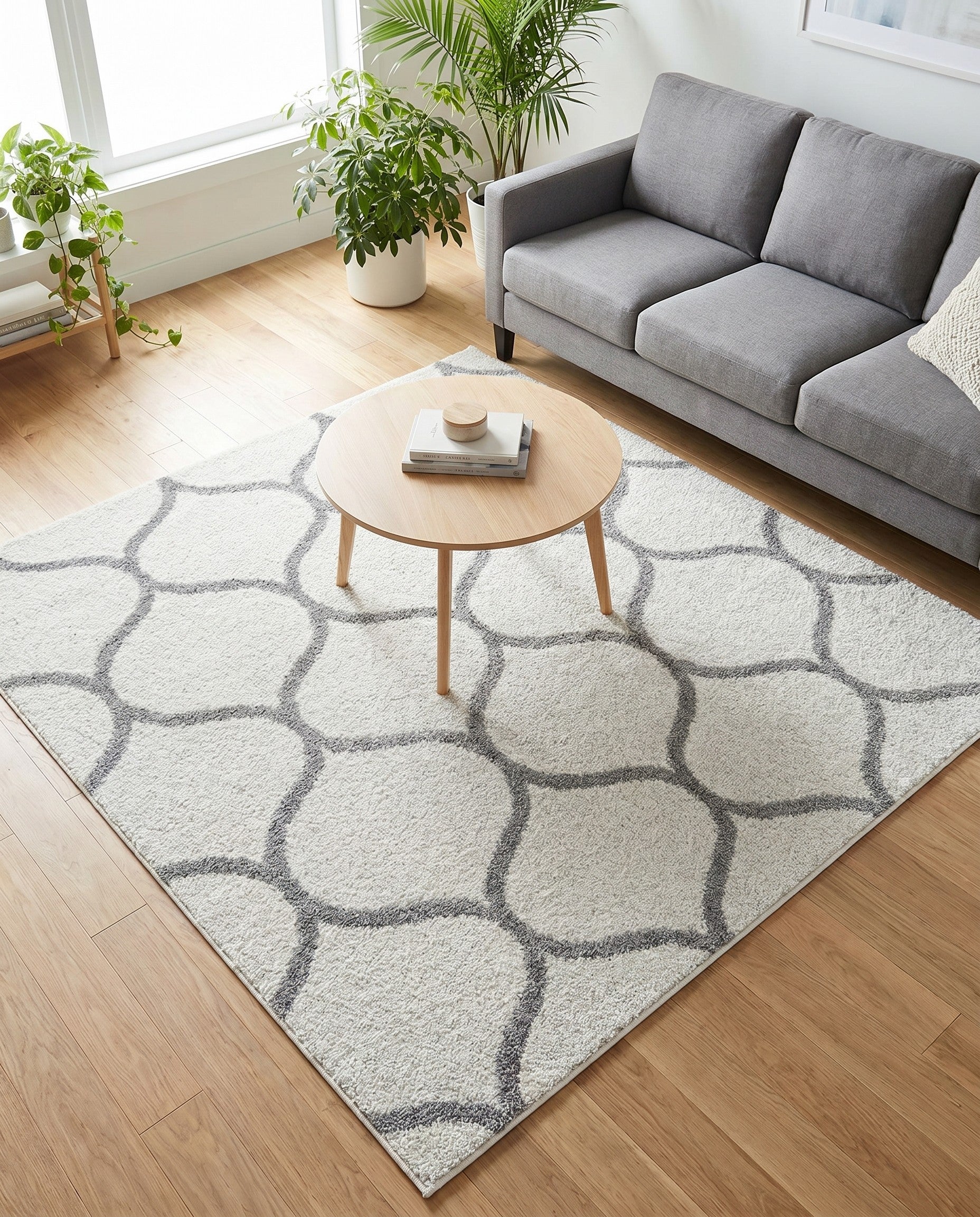 Ivory Lattice Frieze Square Rug