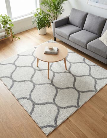 Ivory Lattice Frieze Square Rug