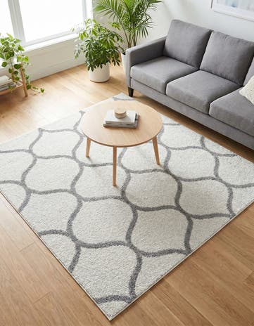Ivory Lattice Frieze Square Rug
