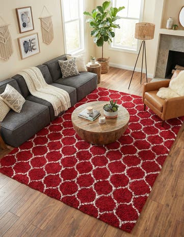 Burgundy Red Lattice Shag Rug