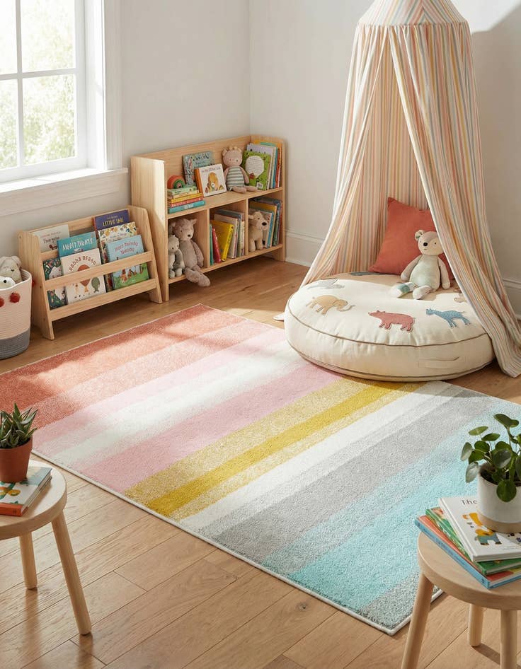 Detail image of 3' 3 x 5' 3 Rainbow Stripes Whimsy Kids Rug