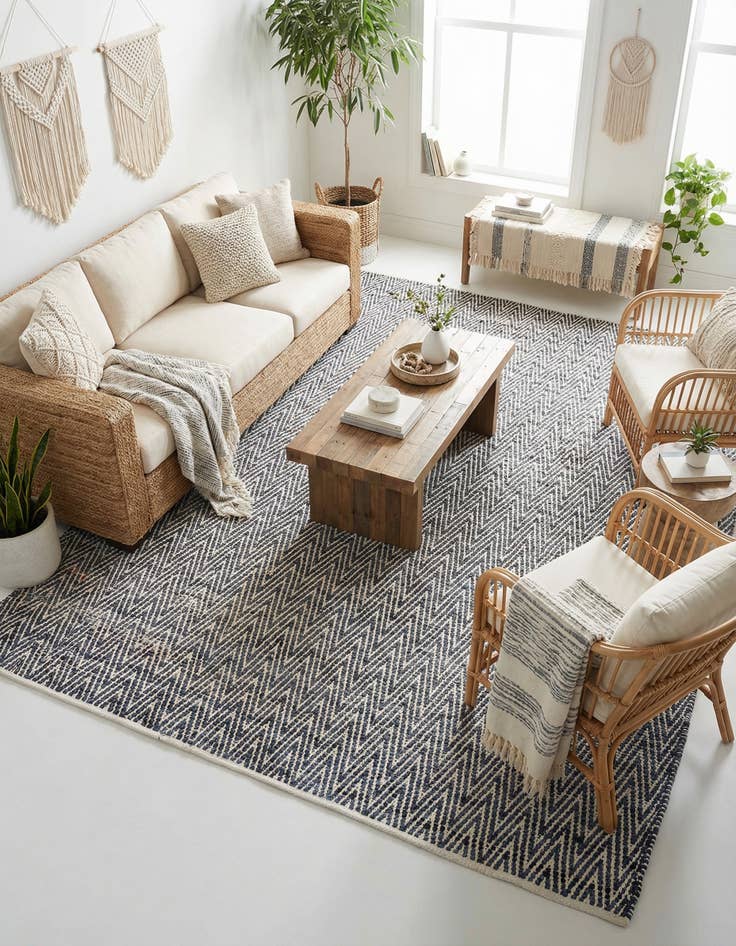 Detail image of 8' x 11'  Hand Woven Chindi Chevron Rug