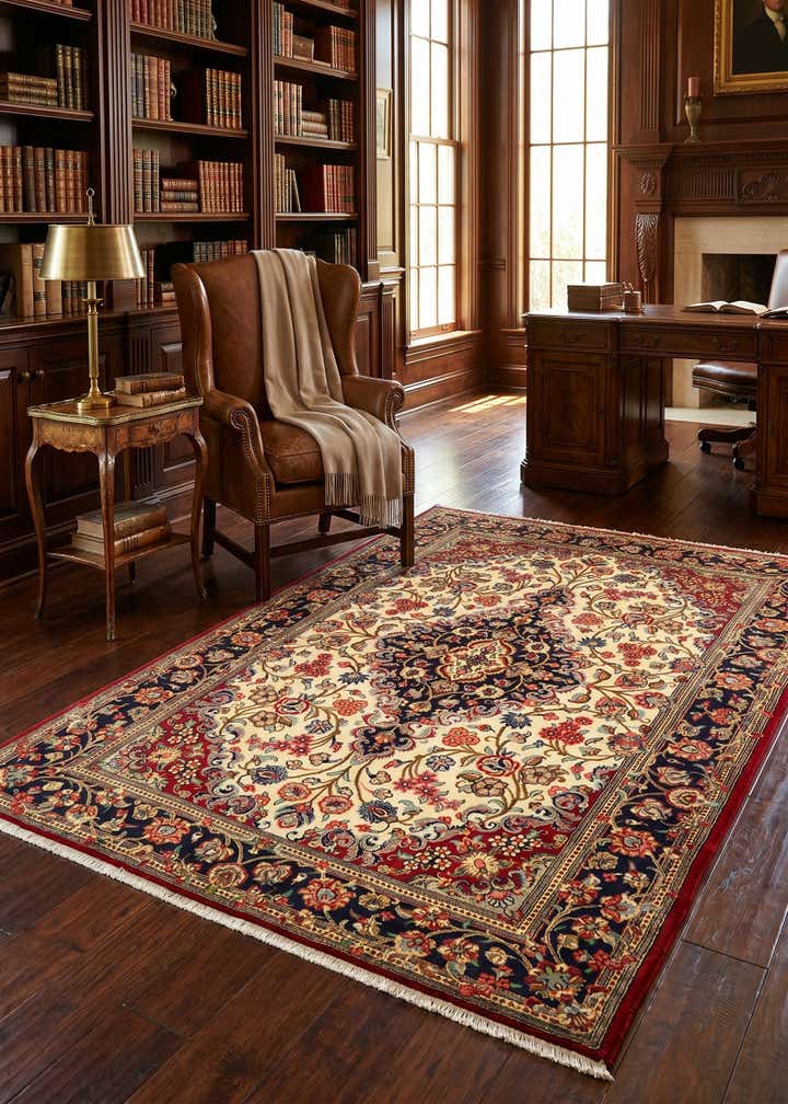 4' 8 x 6' 8 Hand Knotted Qom Persian Rug