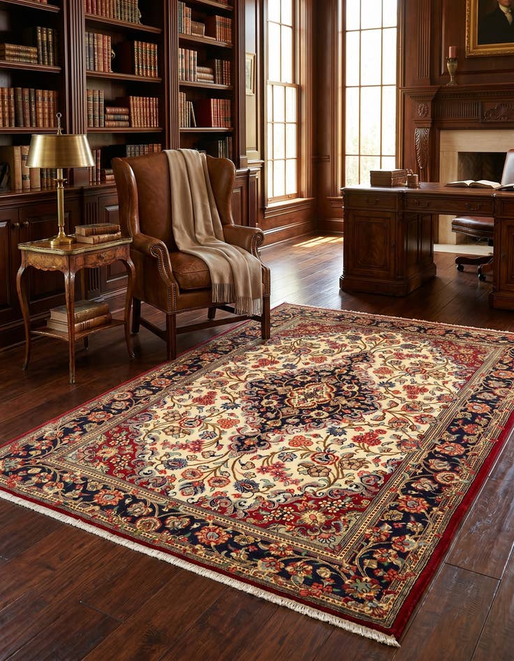 Detail image of 4' 8 x 6' 8 Hand Knotted Qom Persian Rug