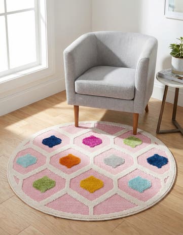 Pink Easy-Clean Aruba Indoor / Outdoor Round Rug
