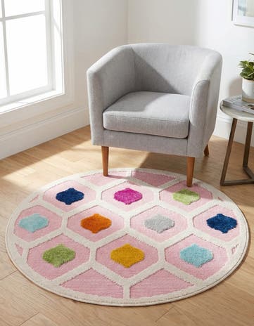 Pink Easy-Clean Aruba Indoor / Outdoor Round Rug