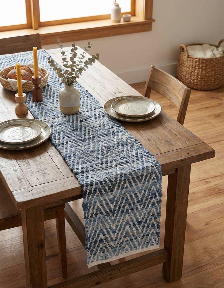 Detail image of 1' 2 x 6' 1  Hand Woven Chindi Chevron Table Runner Rug