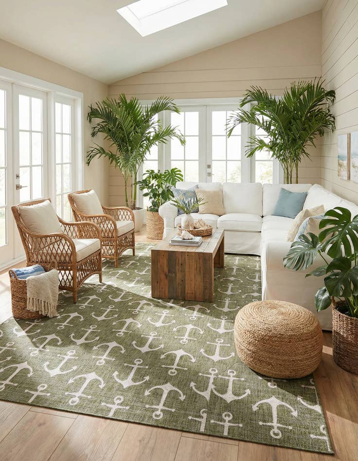 Detail image of 13' x 13'  Washable Coastal Indoor / Outdoor Square Rug