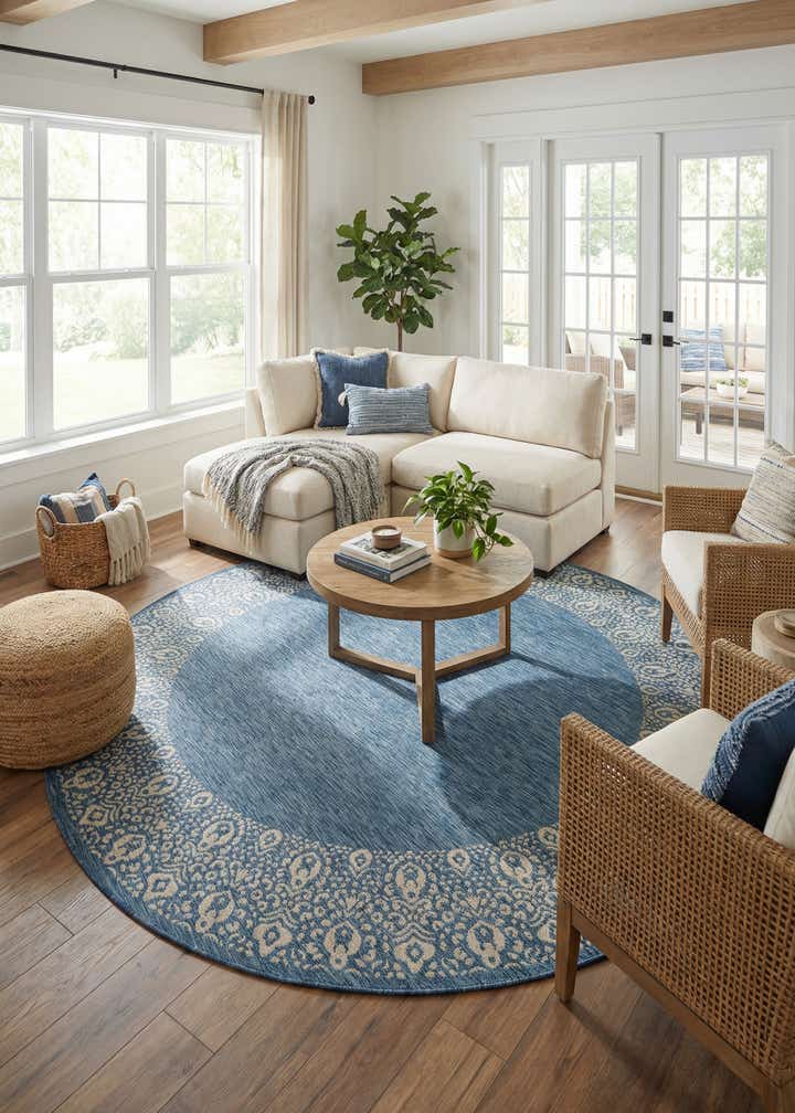 10' 8 x 10' 8 Easy-Clean Border Indoor / Outdoor Round Rug