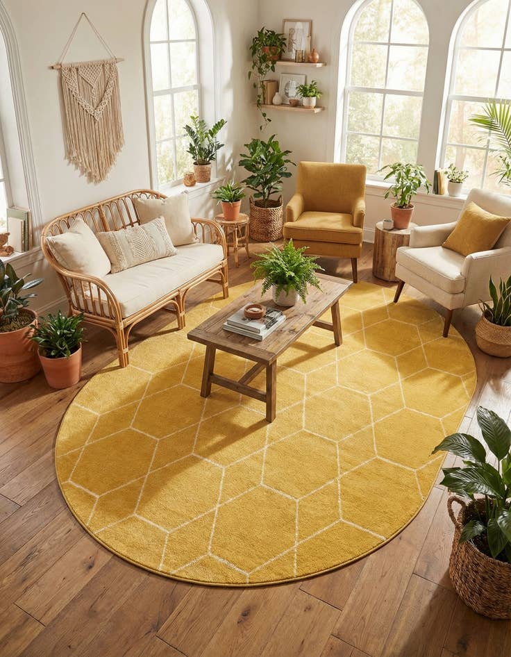 Detail image of  7' 10 x 10' Lattice Frieze Oval Rug