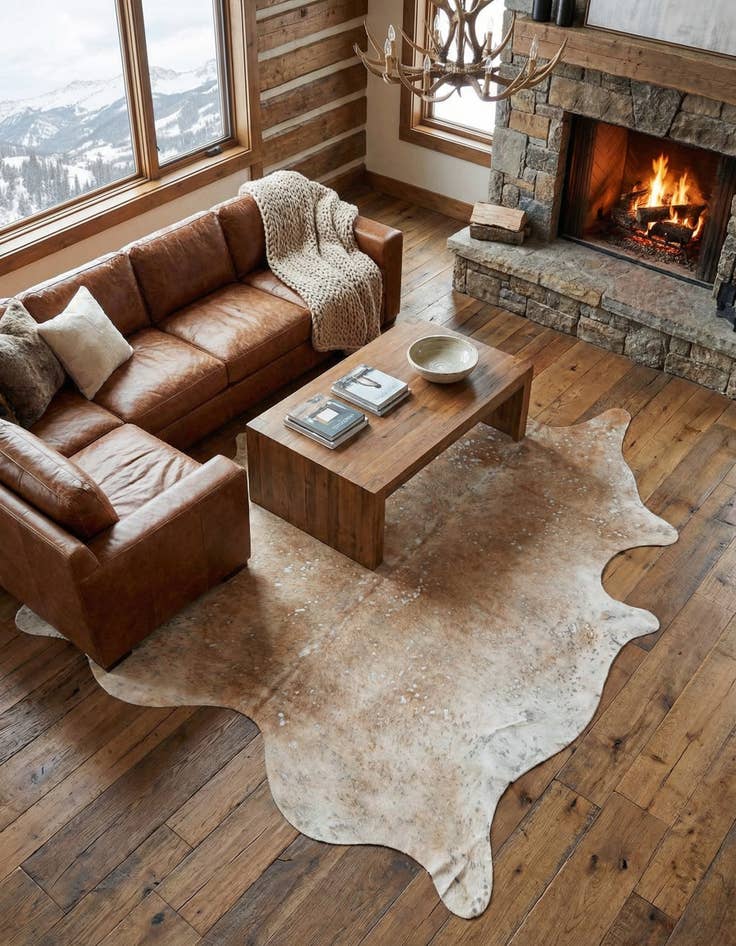 Detail image of 6' 3 x 7' 3 Cowhide Leather Square Rug