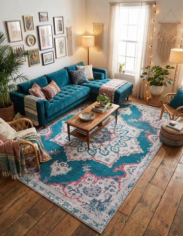 Teal Green Washable Francesca Rug
