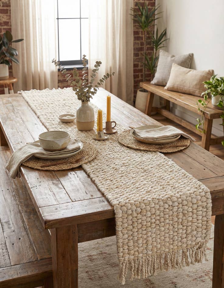Detail image of 1' 2 x 4' 1  Hand Woven Chunky Jute Table Runner Rug