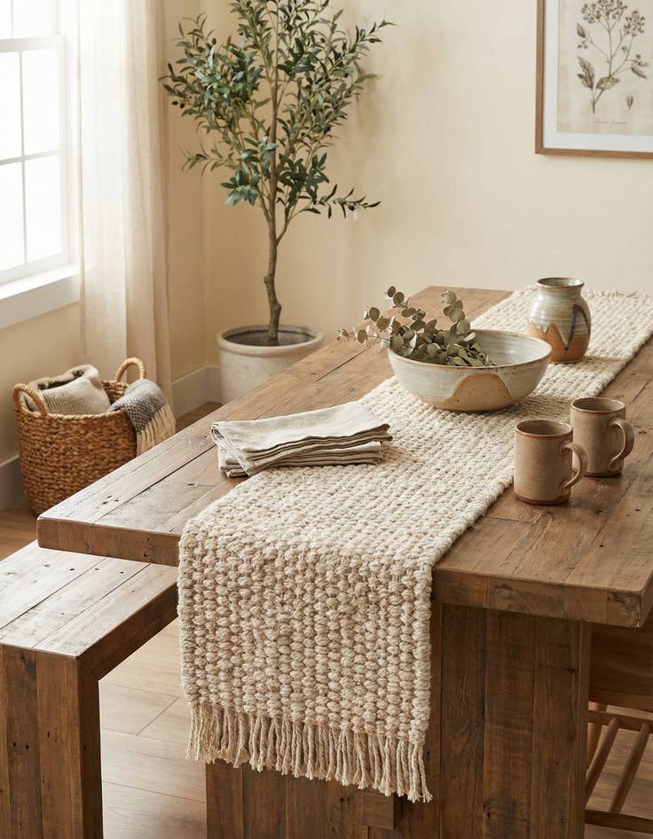 Detail image of 1' 2 x 6' 1  Hand Woven Chunky Jute Table Runner Rug