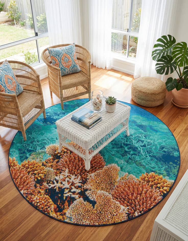 Detail image of 7' 10 x 7' 10 Easy-Clean Coastal Indoor / Outdoor Round Rug