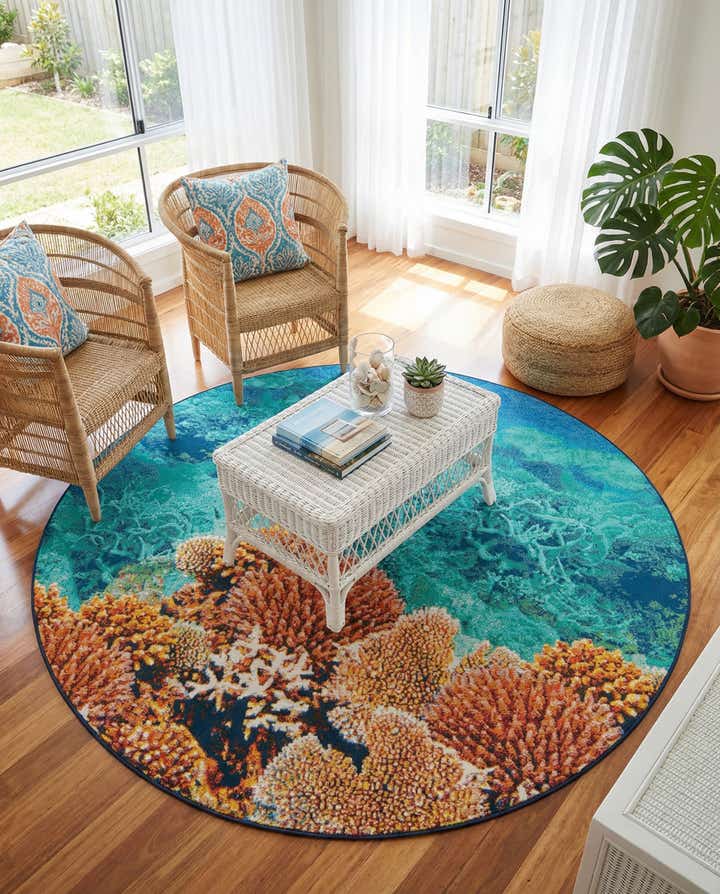 7' 10 x 7' 10 Easy-Clean Coastal Indoor / Outdoor Round Rug
